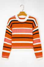 Orange Stripe Drop Shoulder Cropped Pullover