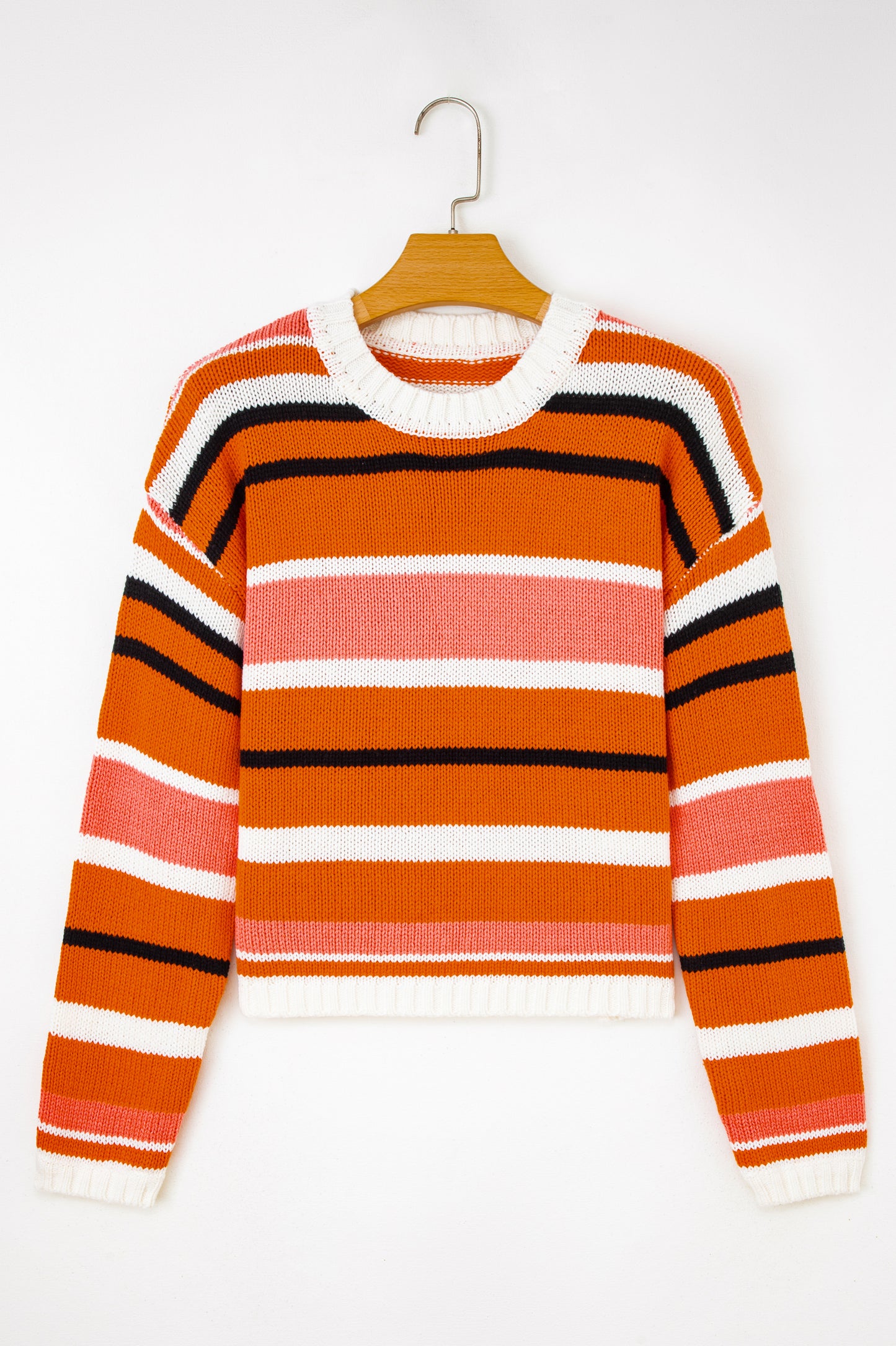 Orange Stripe Drop Shoulder Cropped Pullover