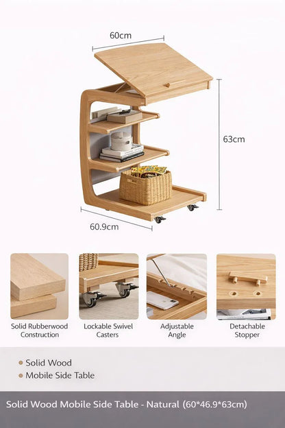 Solid Wood Movable Sofa Side Table