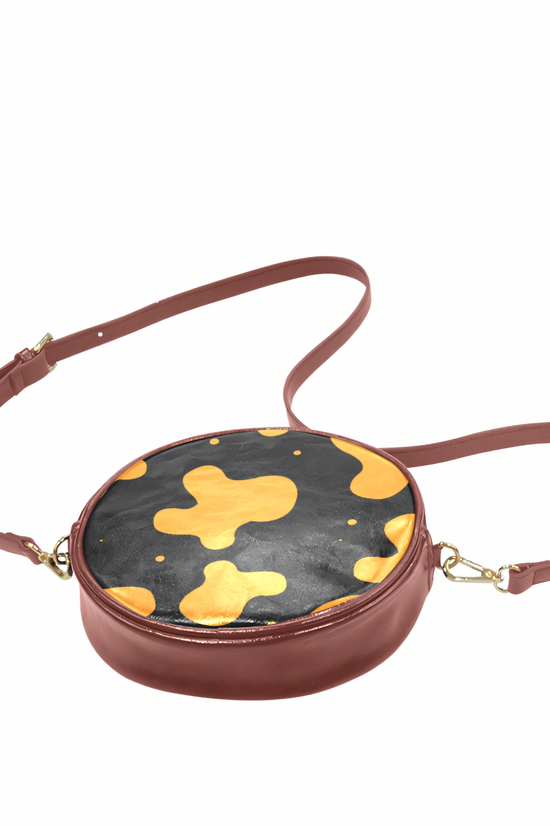 Orange Spots Round Brown Crossbody Bag