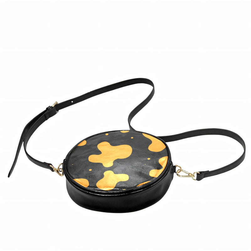 Orange Spots Round Black Crossbody Bag