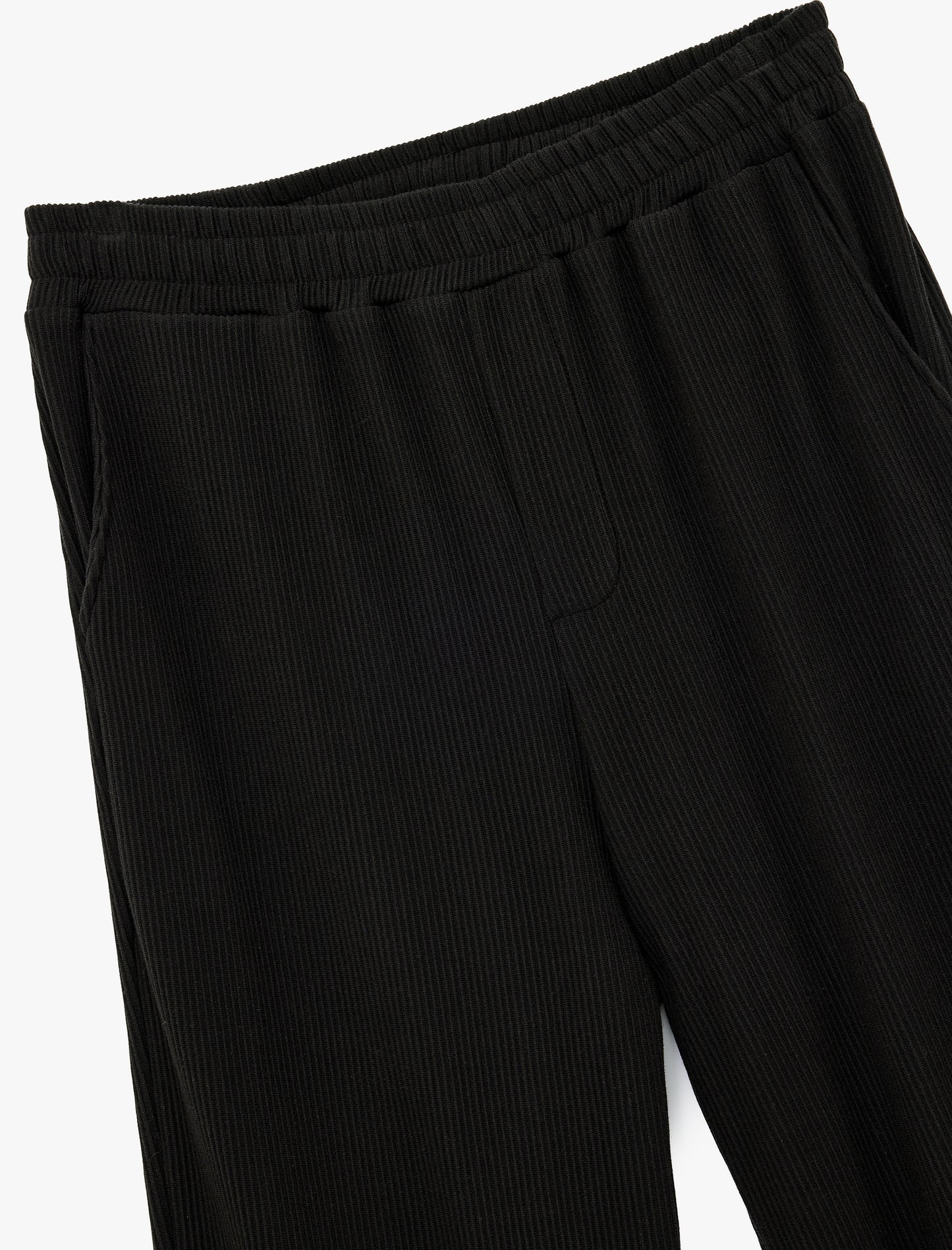 Black Cotton Ribbed Elastic Waist Sweatpants with Practical Pocket Detail