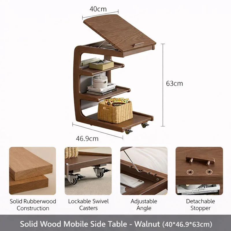 Solid Wood Movable Sofa Side Table
