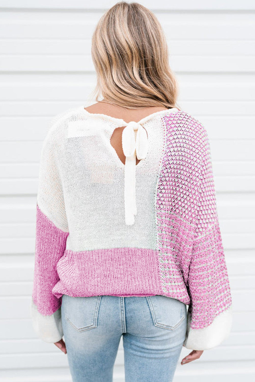 Tie Back Drop Shoulder Pink Knit Sweater