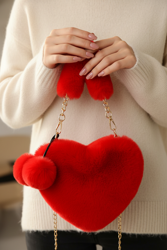 Korean Style Red Love Chain Fluff Bag