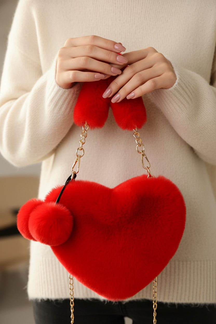 Korean Style Red Love Chain Fluff Bag