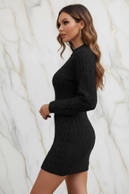 Cable-Knit Openwork Black Sweater Dress