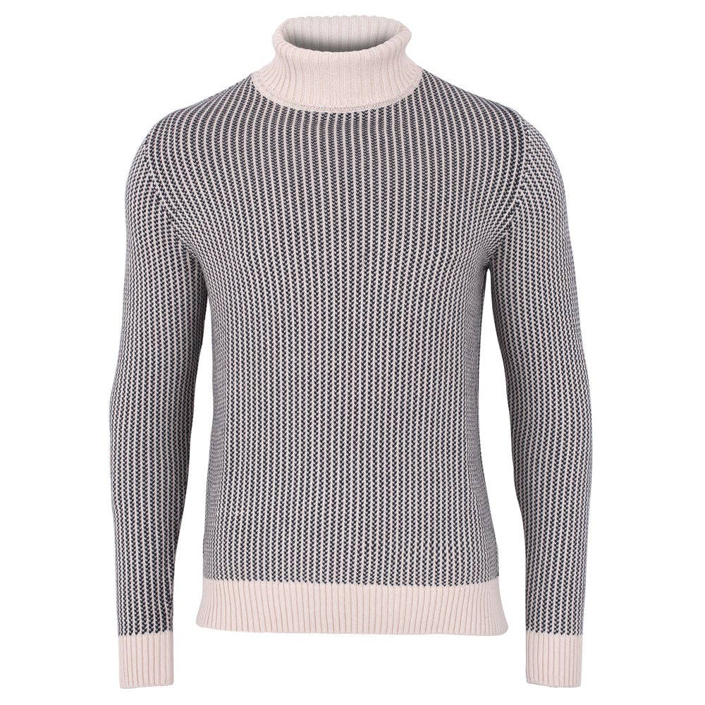 Men's 100% Cotton Fisherman Tuck Stitch Roll Neck Sweater - Ecru Knitwear