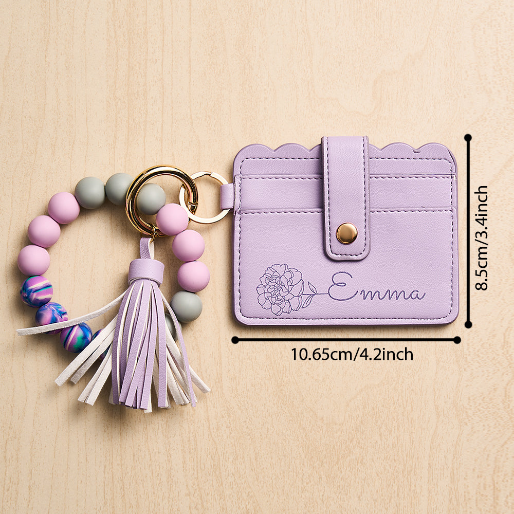 Personalize Purple PU Leather Wallet With Beaded Bracelet