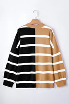 Striped Patchwork Drop Shoulder French Beige Sweater