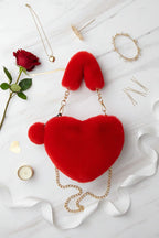 Korean Style Red Love Chain Fluff Bag