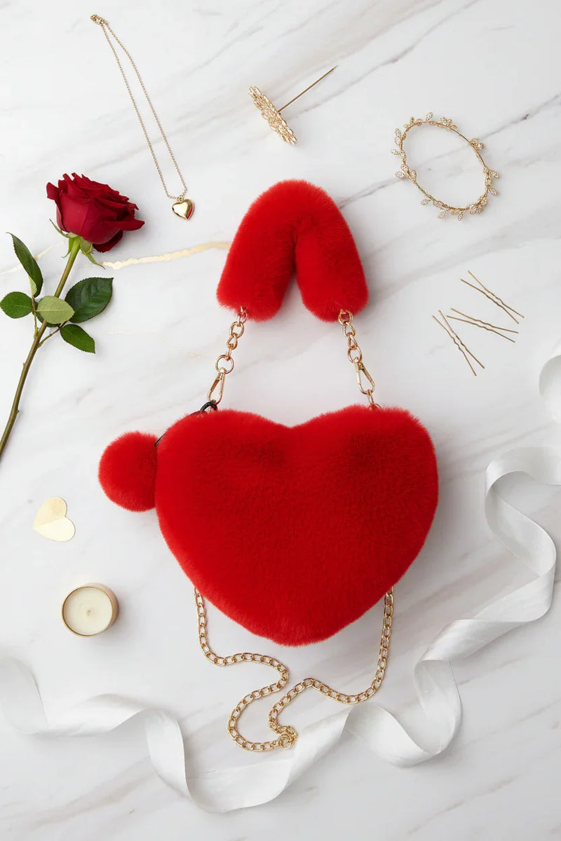 Korean Style Red Love Chain Fluff Bag