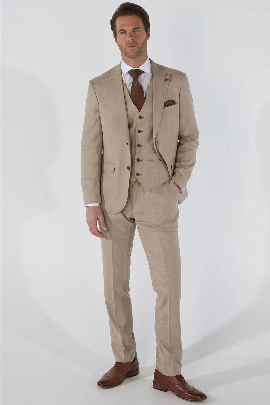 3 Piece Summer Wedding Fit Beige Suit