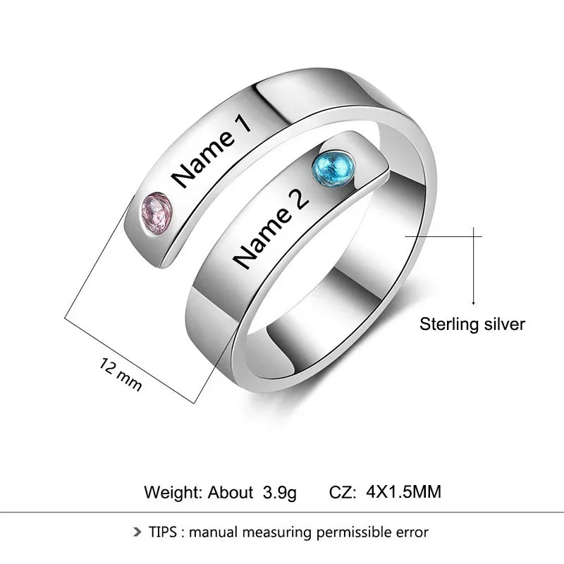 Custom Name 925 Silver Rhinestone Ring
