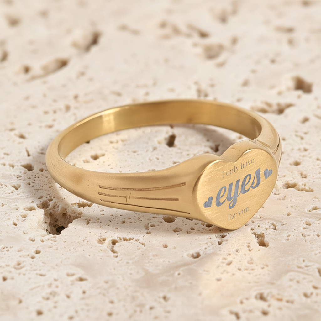 Heart Signet Engraved Stainless Steel Ring