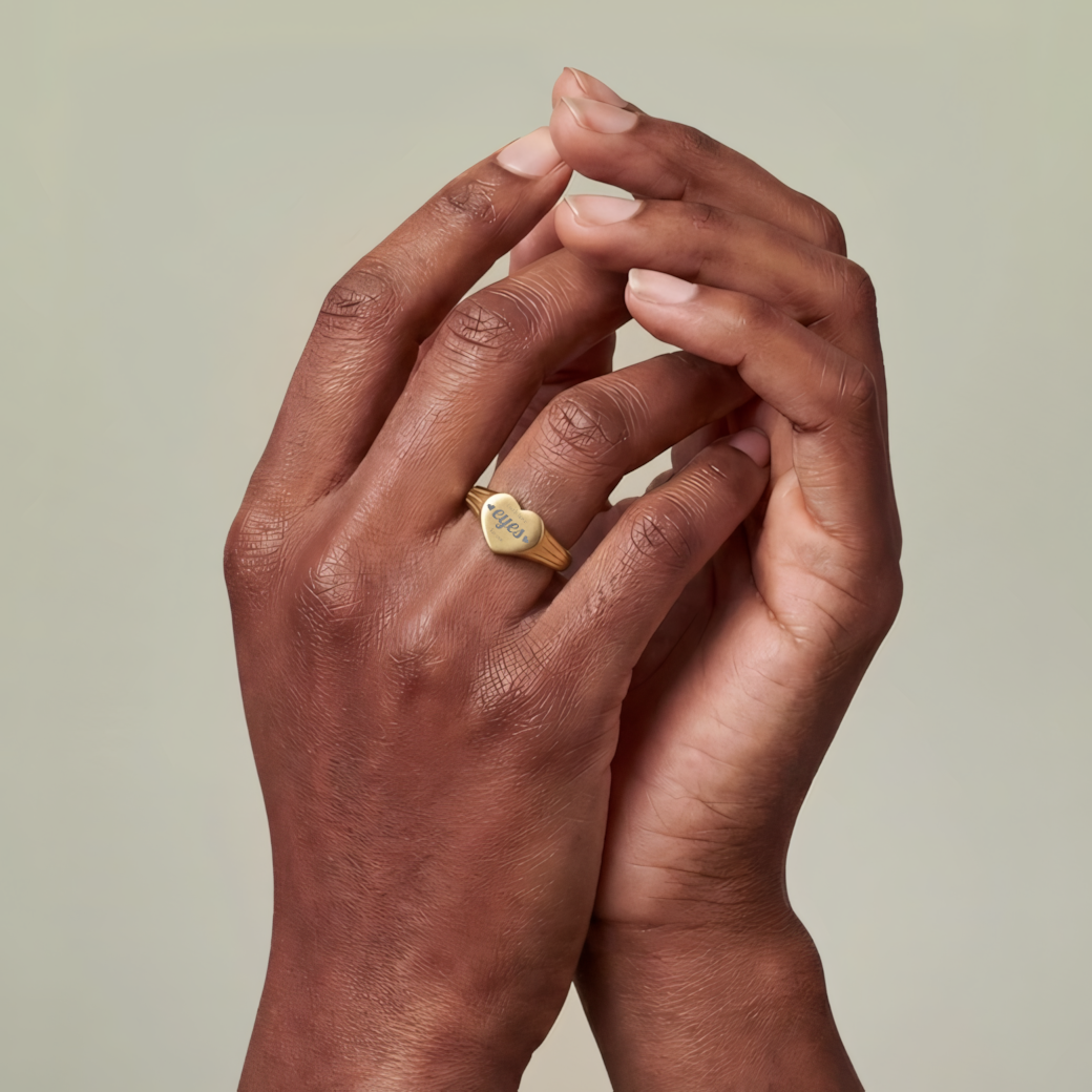 Heart Signet Engraved Stainless Steel Ring