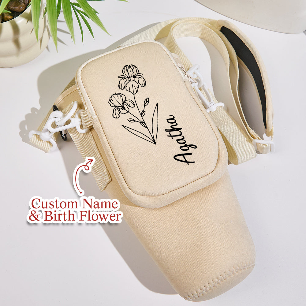 Birth Flower Waterproof Bottle Carrier Tumbler Bag