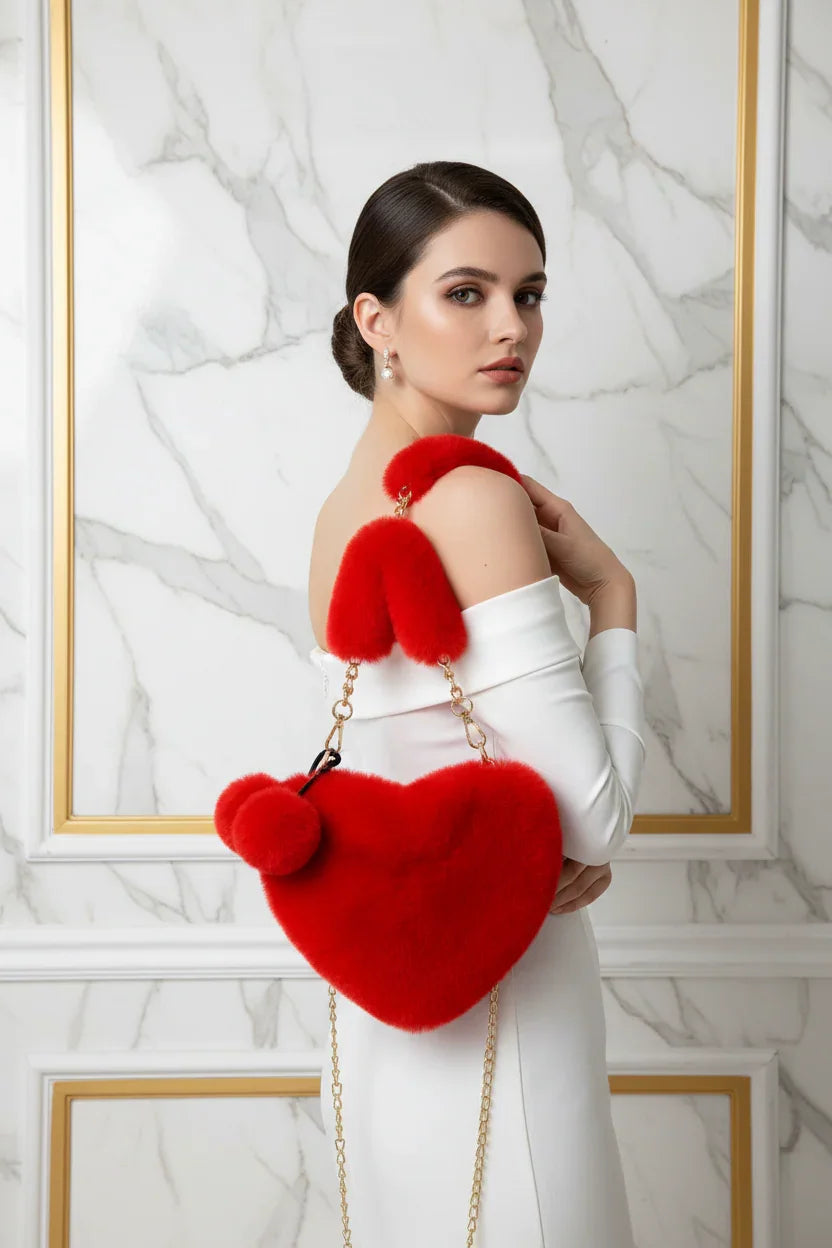 Korean Style Red Love Chain Fluff Bag