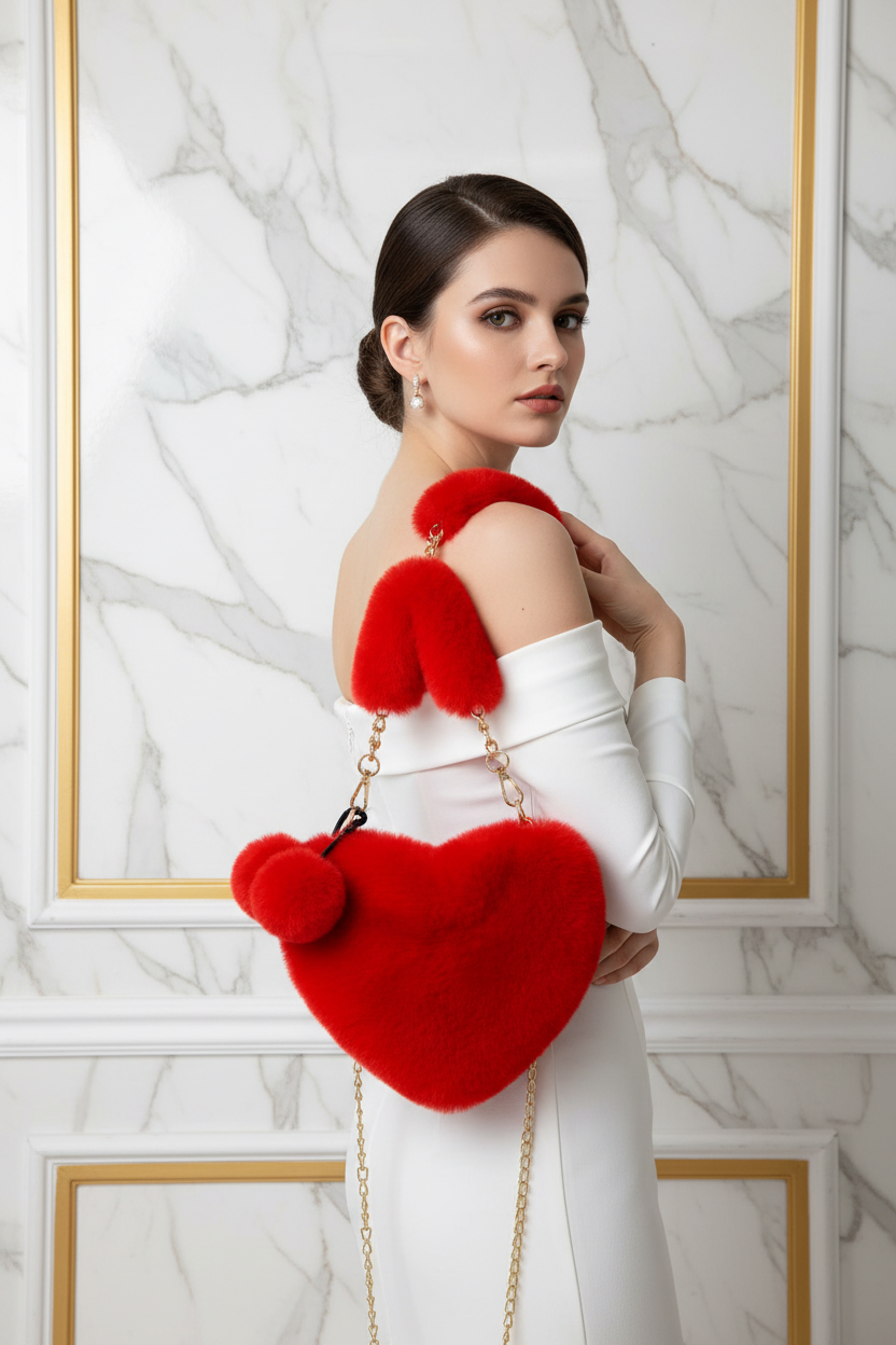 Korean Style Red Love Chain Fluff Bag