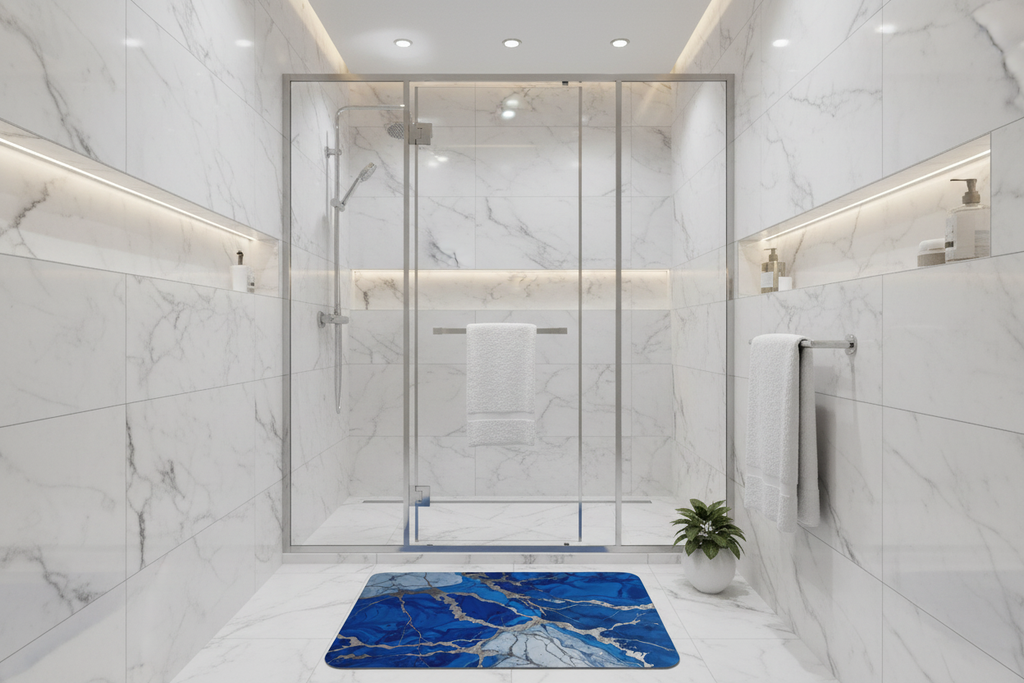 صورة 6 - الحجم المتوسط أمام دش بإطار كروم