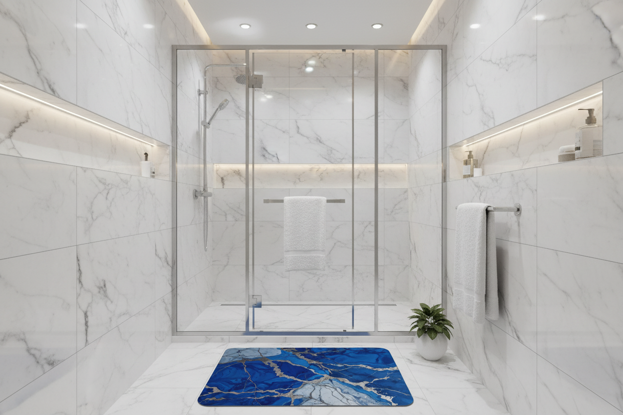 صورة 6 - الحجم المتوسط أمام دش بإطار كروم