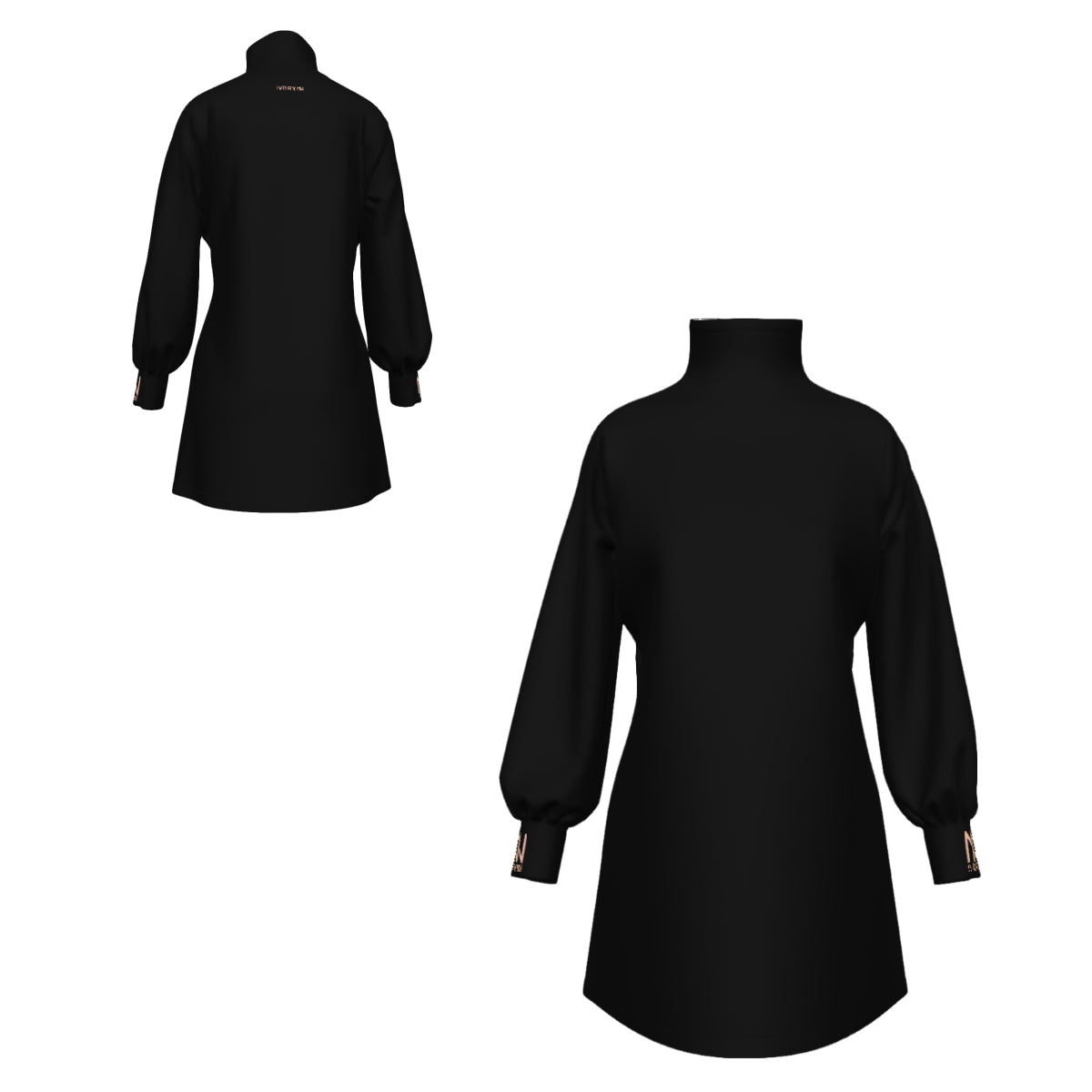 All Over Print Women's High Stacked Collar Long Sleeve Casual Dress