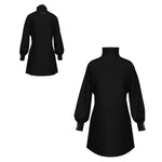 All Over Print Women's High Stacked Collar Long Sleeve Casual Dress