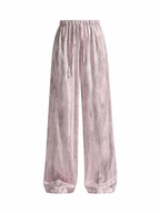 Loose Sstraight Silk Satin Wide Leg Pink Trousers