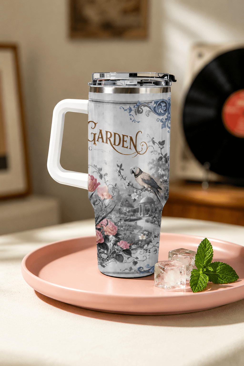 Larg Stainless Steel Tumbler With White Handle