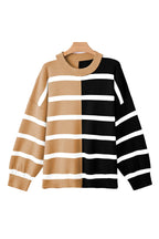 Striped Patchwork Drop Shoulder French Beige Sweater