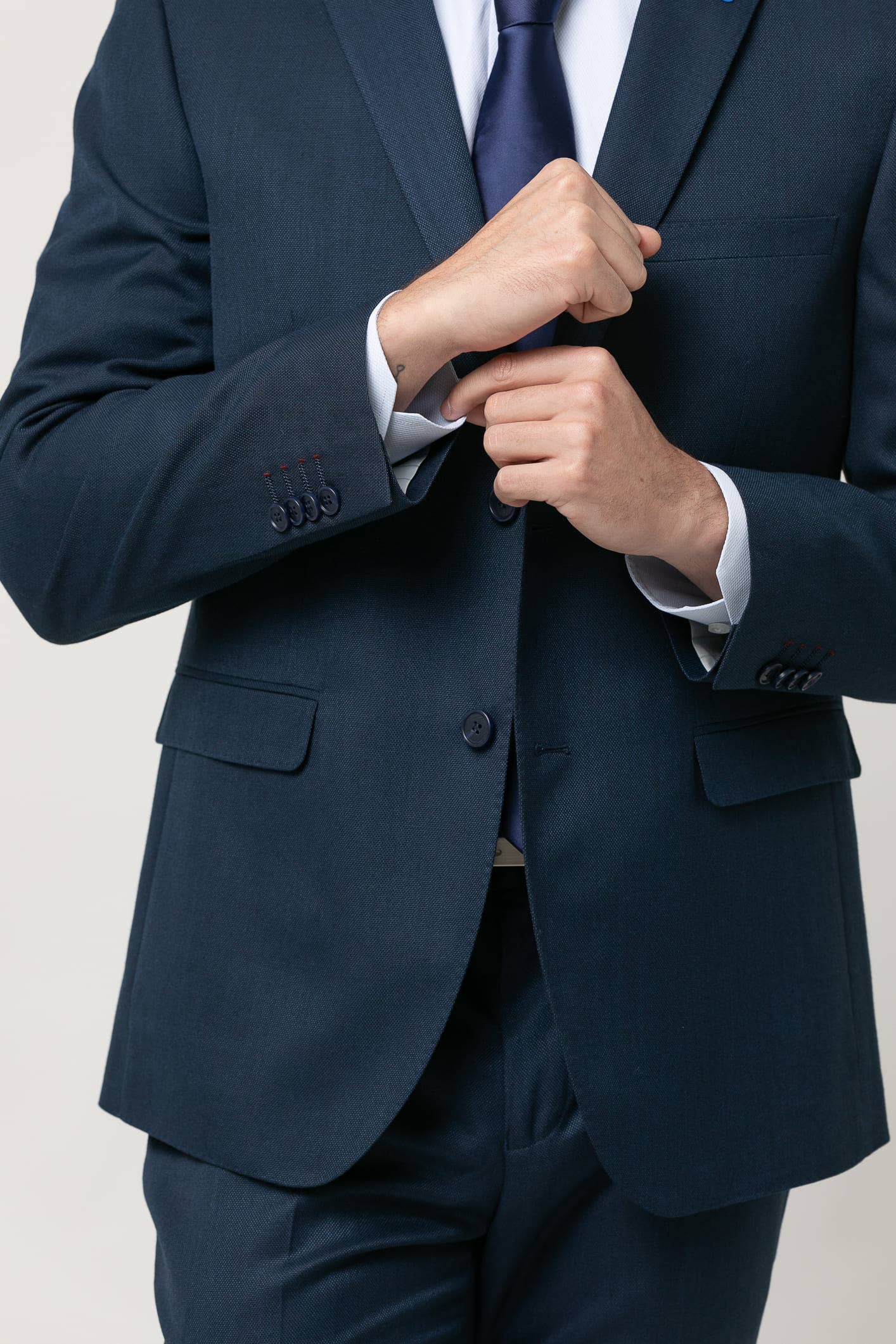Premium Navy Blue Slim Fit Stretch Suit - Modern Faux Plain Design for Men