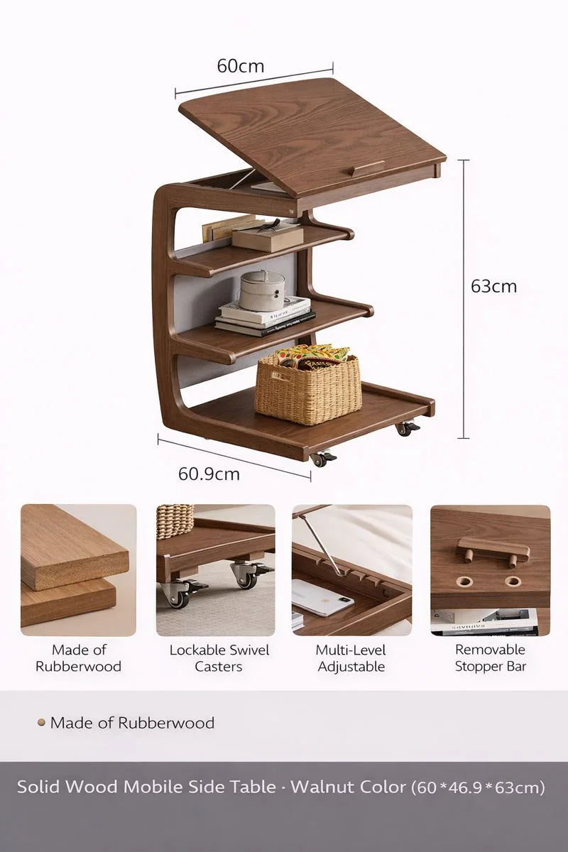 Solid Wood Movable Sofa Side Table