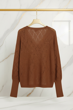 Lace Detail V-Neck Long Sleeve Deep Camel Sweater