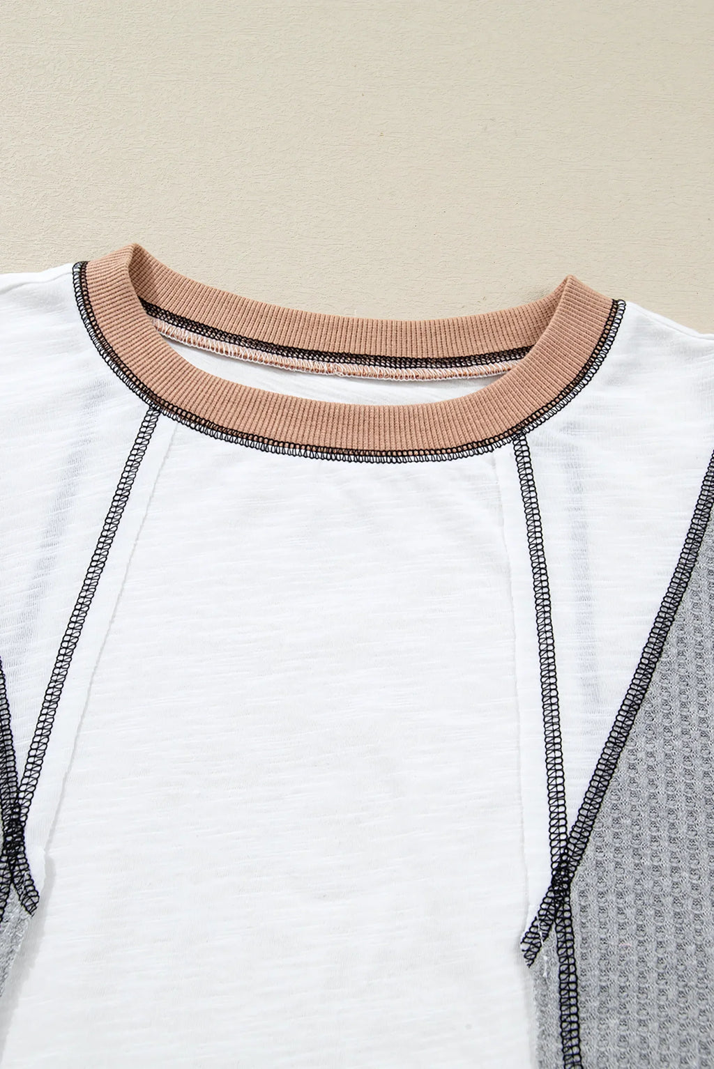 White Contrast Block Knit Patchwork Casual Top