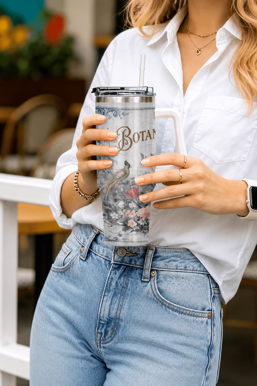 Larg Stainless Steel Tumbler With White Handle