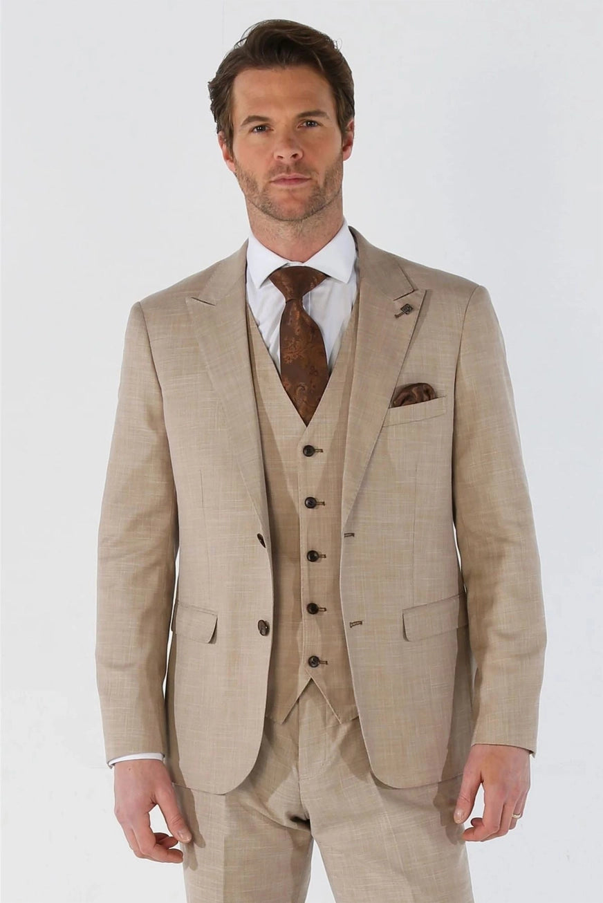 3 Piece Summer Wedding Fit Beige Suit