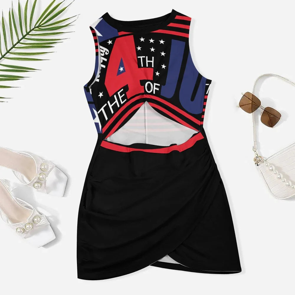 Navel-Baring Cross Fit Hip Black Mini Dress