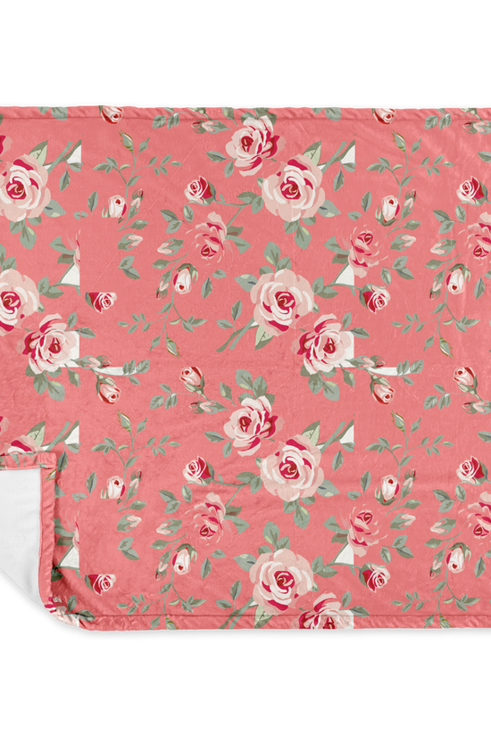 Luxury Floral Pink Blue Flannel Blanket