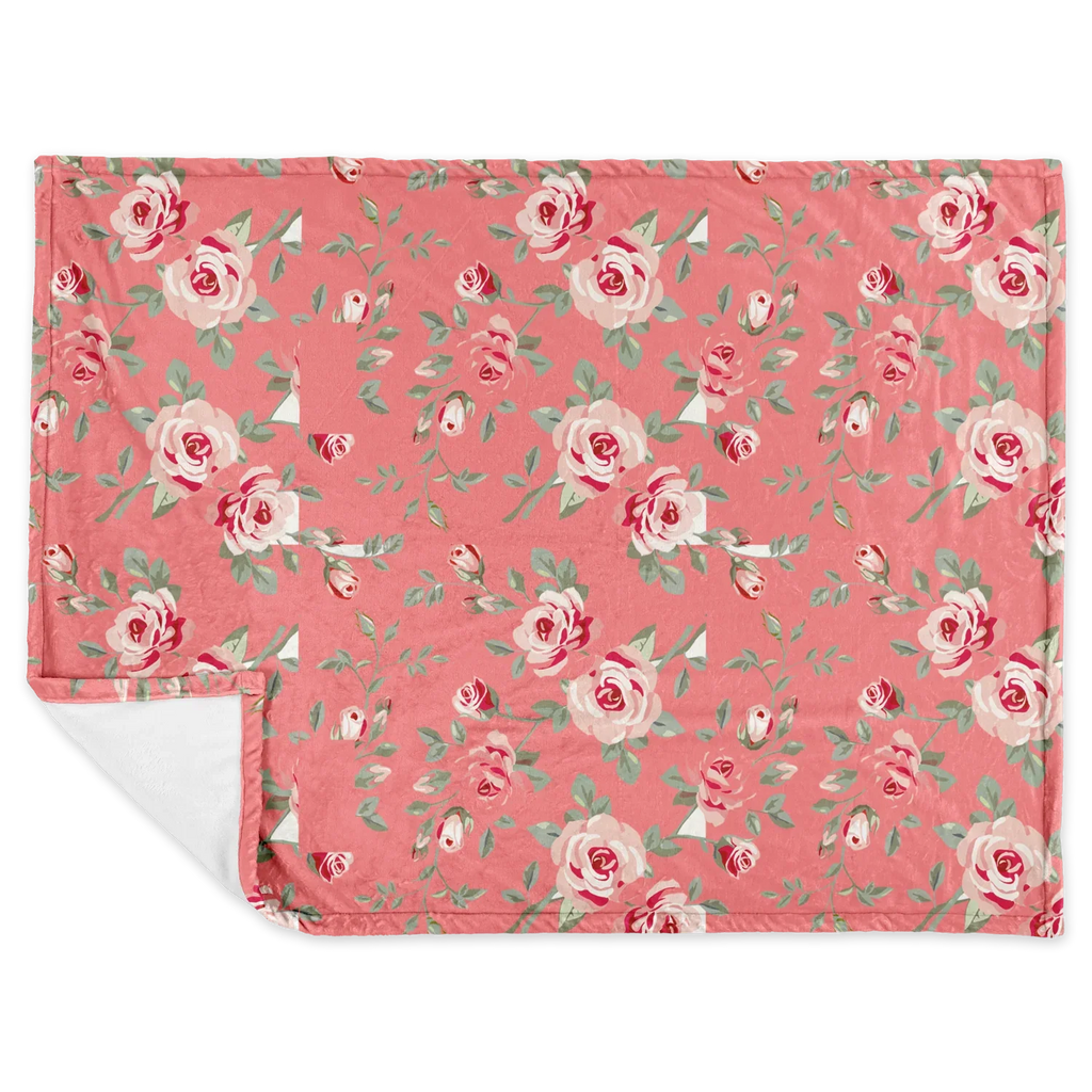 Luxury Floral Pink Blue Flannel Blanket