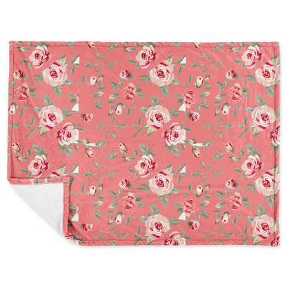 Luxury Floral Pink Blue Flannel Blanket