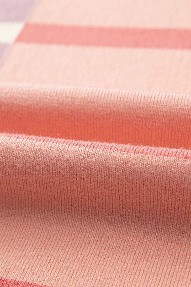 Striped Patchwork Drop Shoulder Pink Sweater