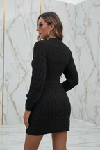Cable-Knit Openwork Black Sweater Dress