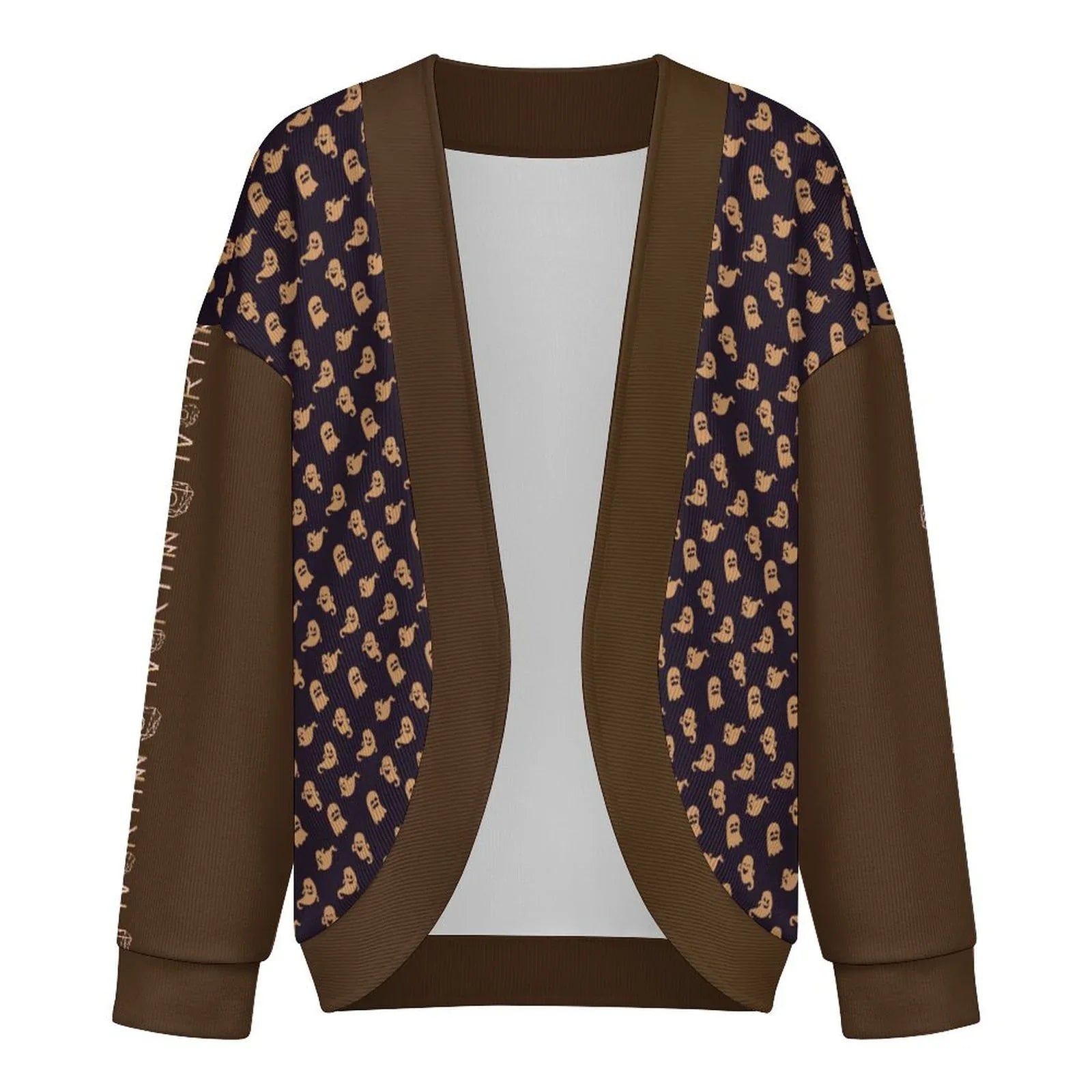 Halloween Ghost Drop Shoulder Knitted Café Noir Cardigan