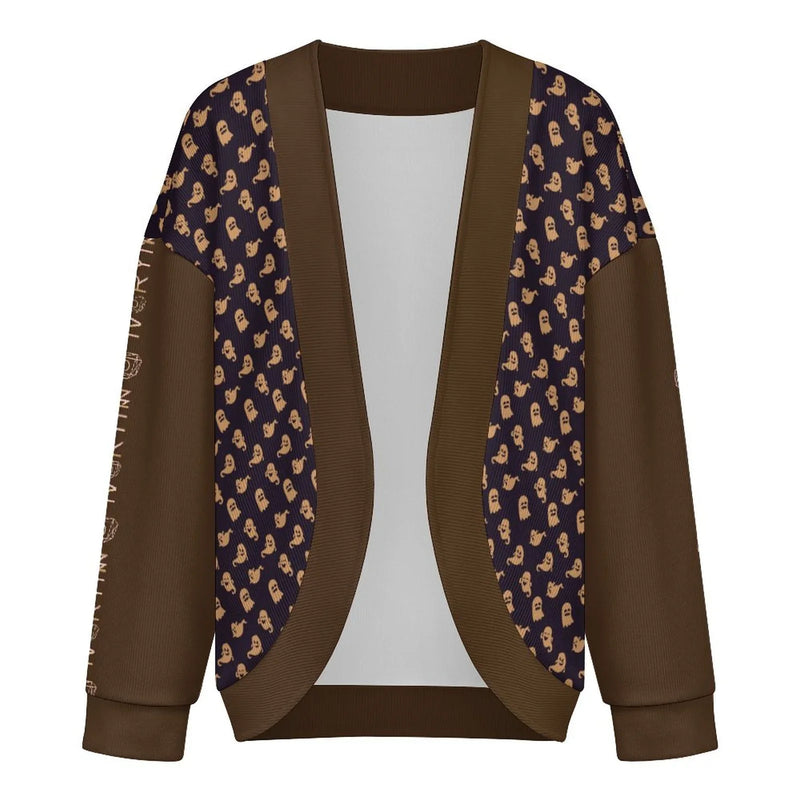 Halloween Ghost Drop Shoulder Knitted Café Noir Cardigan