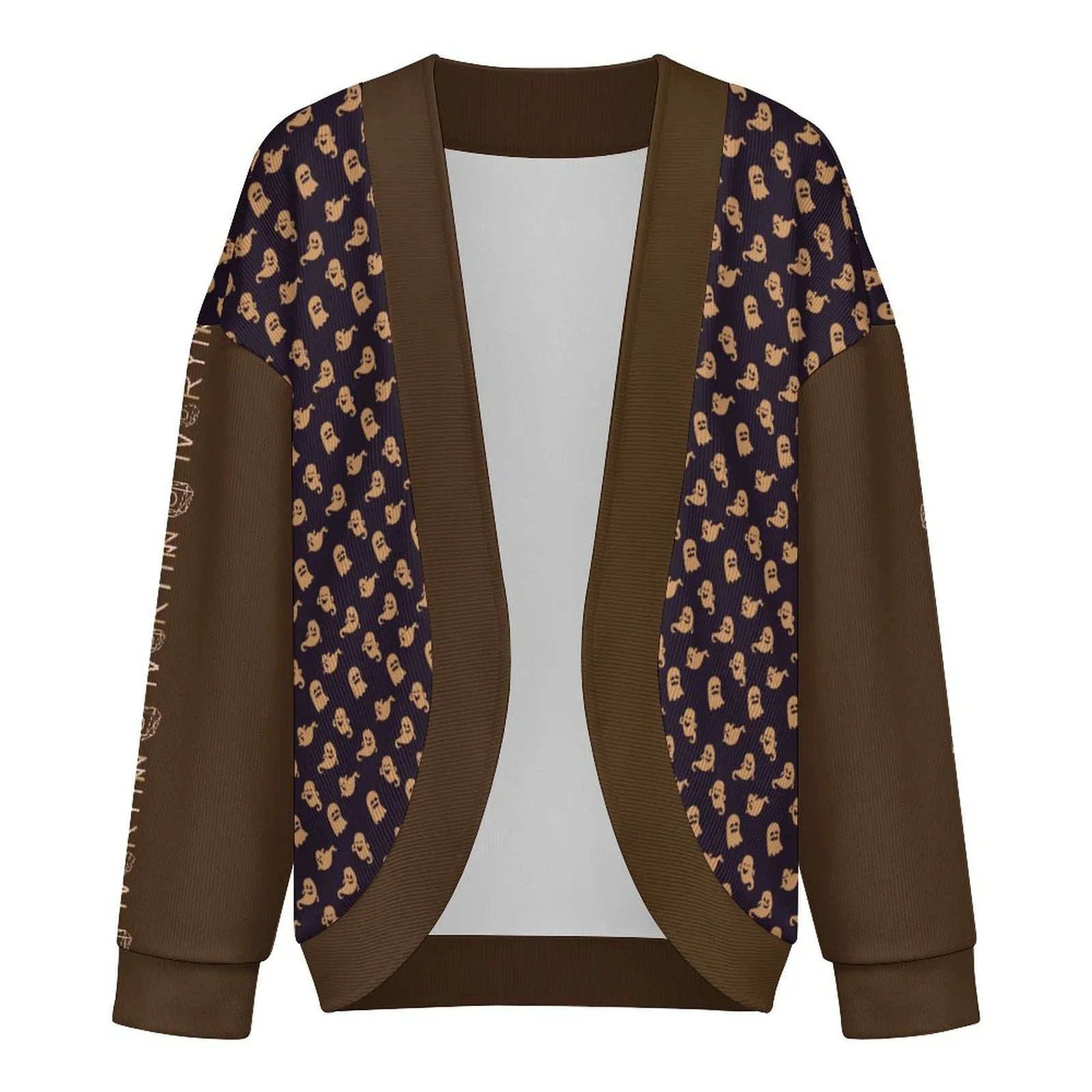 Halloween Ghost Drop Shoulder Knitted Café Noir Cardigan