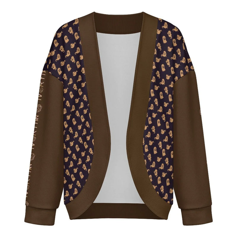 Halloween Ghost Drop Shoulder Knitted Café Noir Cardigan