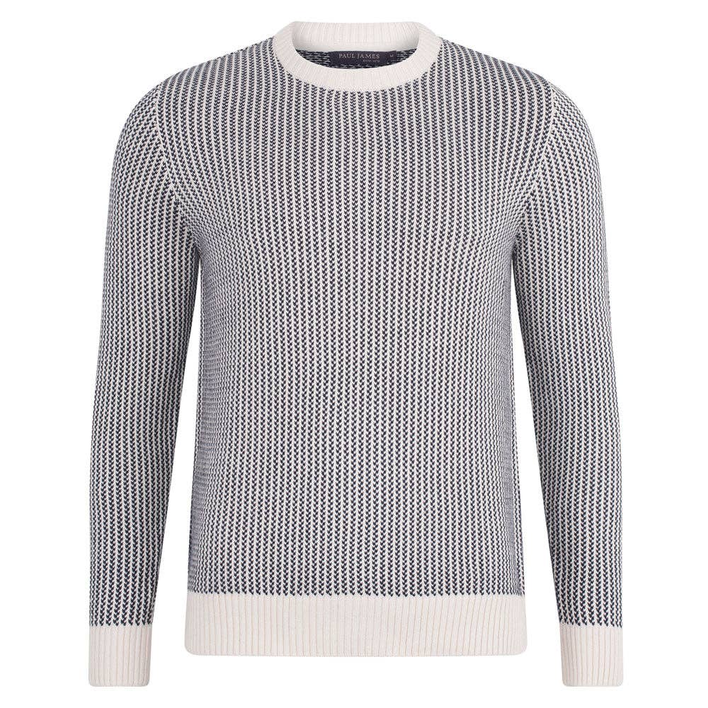 Premium Men's 100% Cotton Fisherman Tuck Stitch Jumper - Off White
