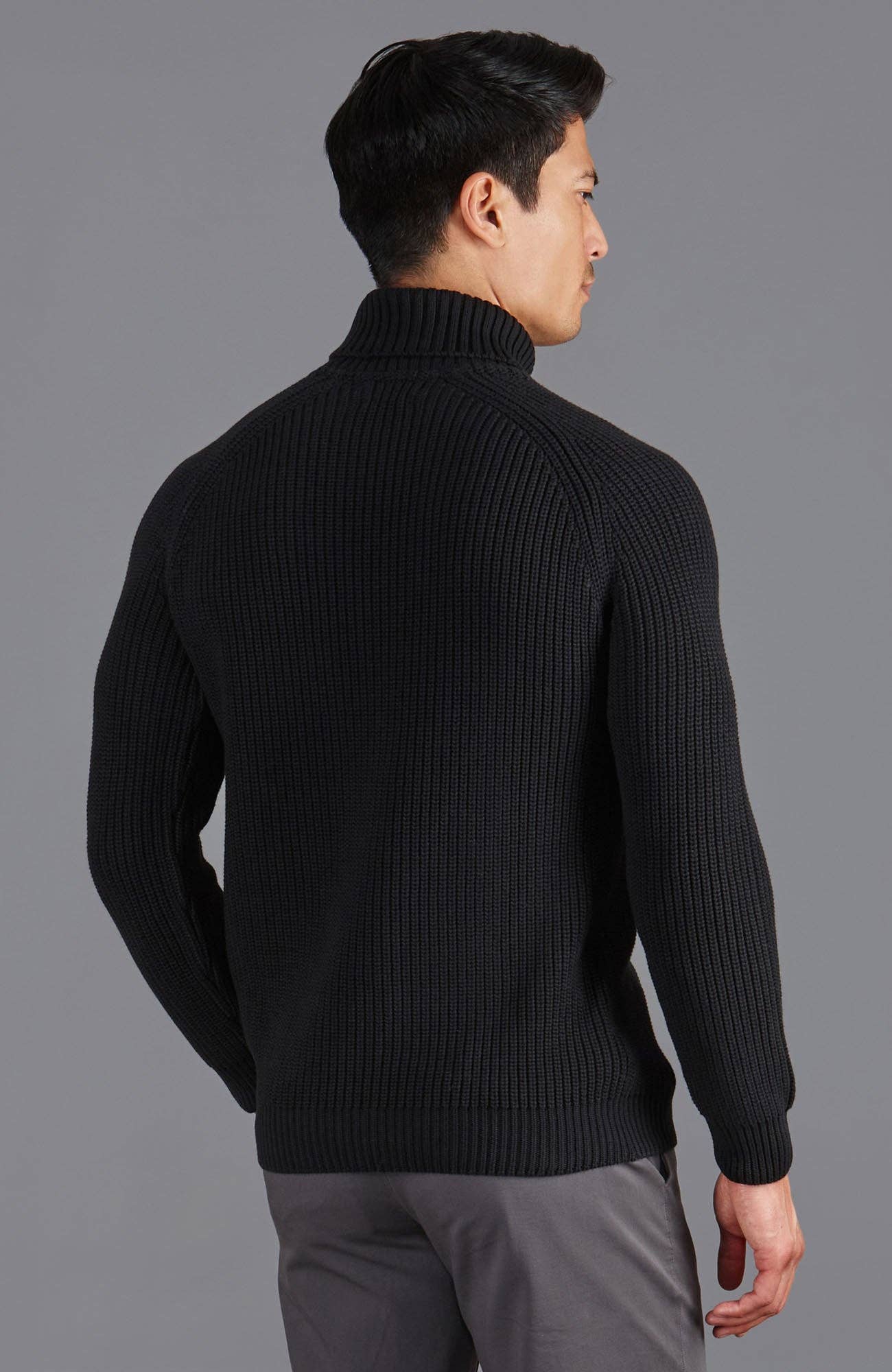 Men's Midweight Cotton Fisherman Rib Knit Roll Neck Jumper Sweater