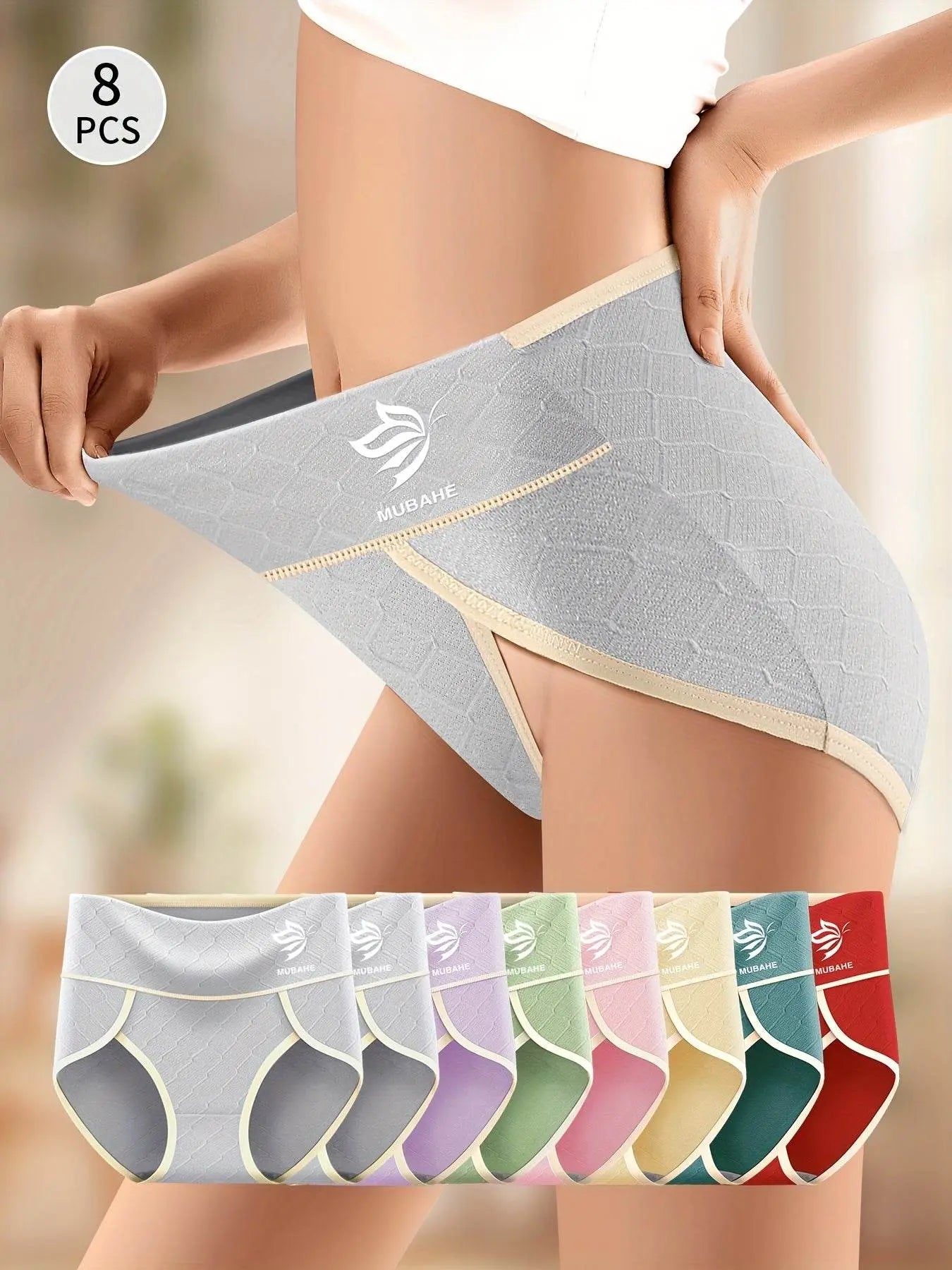 8 Pieces Cotton High-Waist Sexy Breathable Stretch Briefs - IVORYNN