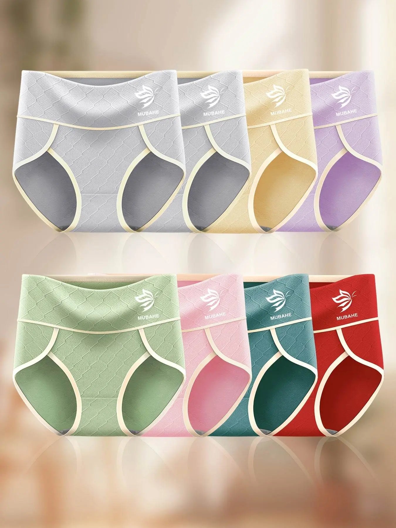 8 Pieces Cotton High-Waist Sexy Breathable Stretch Briefs - IVORYNN